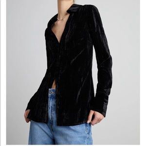 Who What Wear Kali Crushed Velvet Collared Shirt